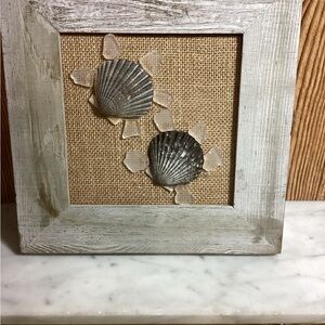 Coastal Seashell Wall Art in Weathered White Frame Turtles in the Sand